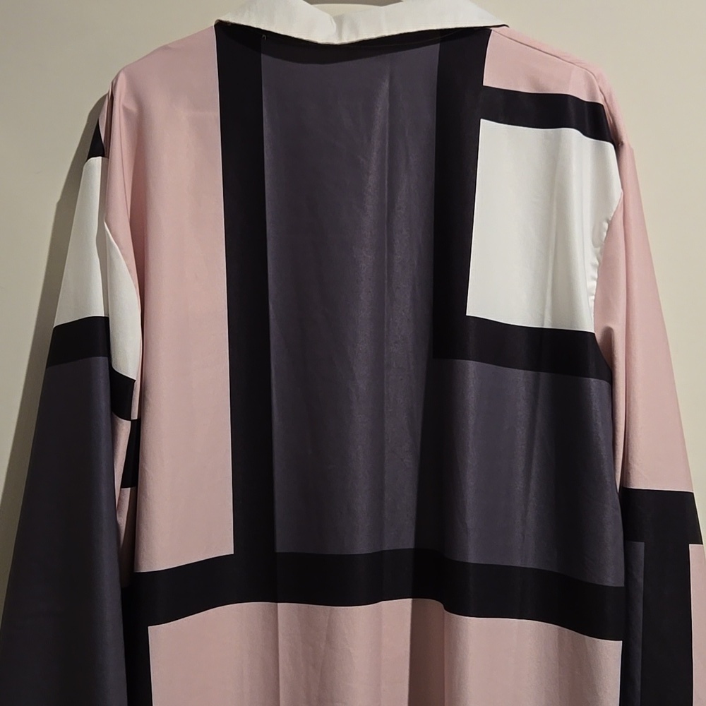 Shein pink gray black button down dress. Size 3X. - Picture 6 of 7